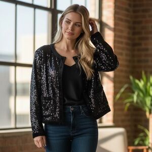 NWT Bagatelle Collection Black Sequin Blazer Jacket Sparkly  Cardigan Glam Party